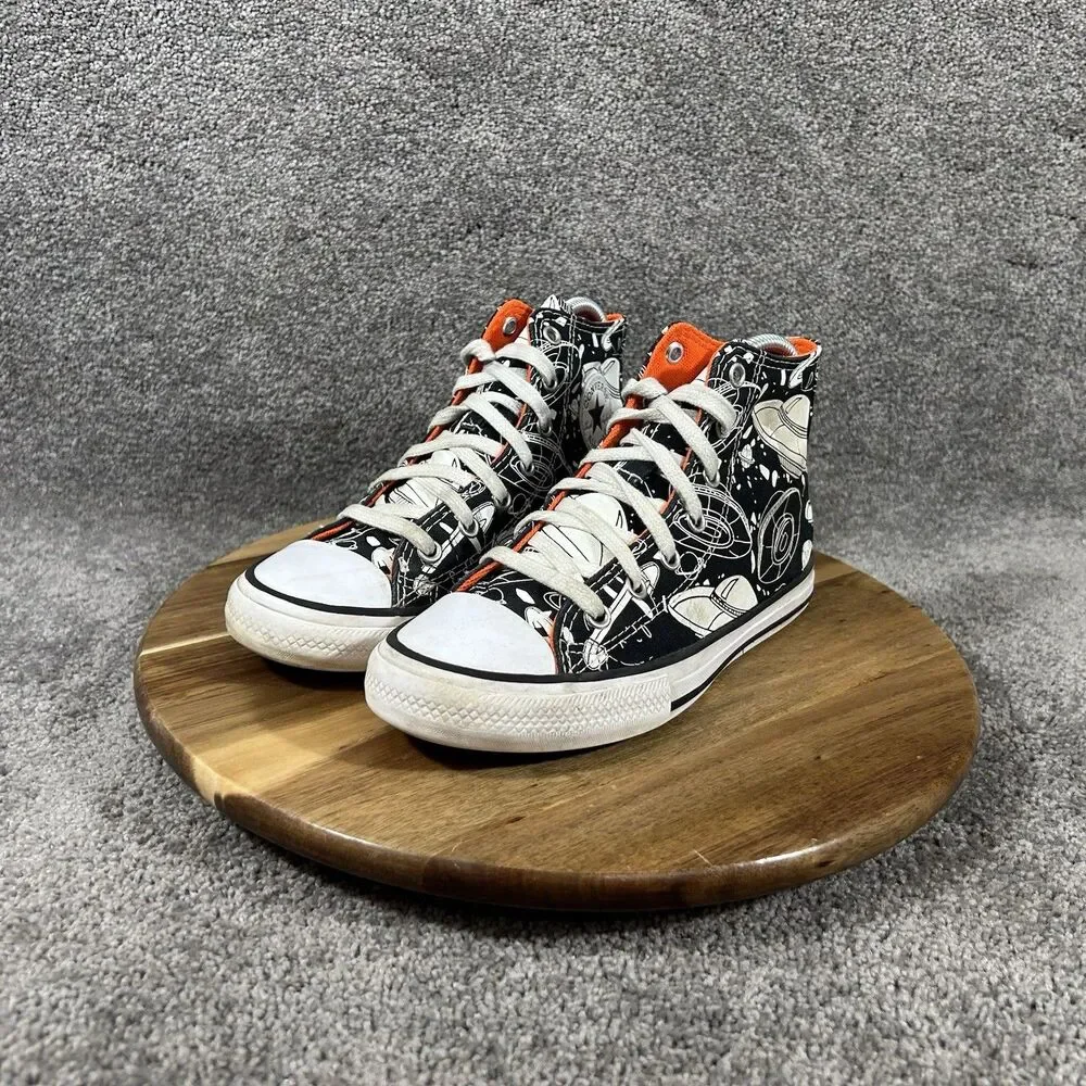Converse Boys CTAS Kids Size 3 Black White Space Odyssey Athletic Shoes Used